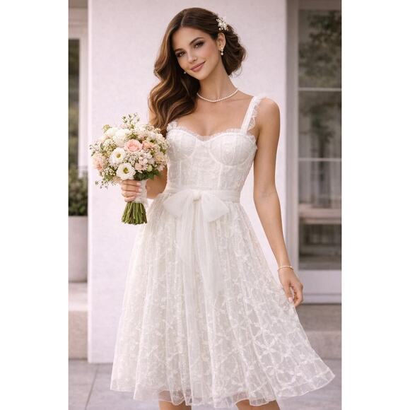 Lulus Dresses & Skirts - NWT Lulus Ethereal Impression White Coquette ruffled midi wedding dress Sz M